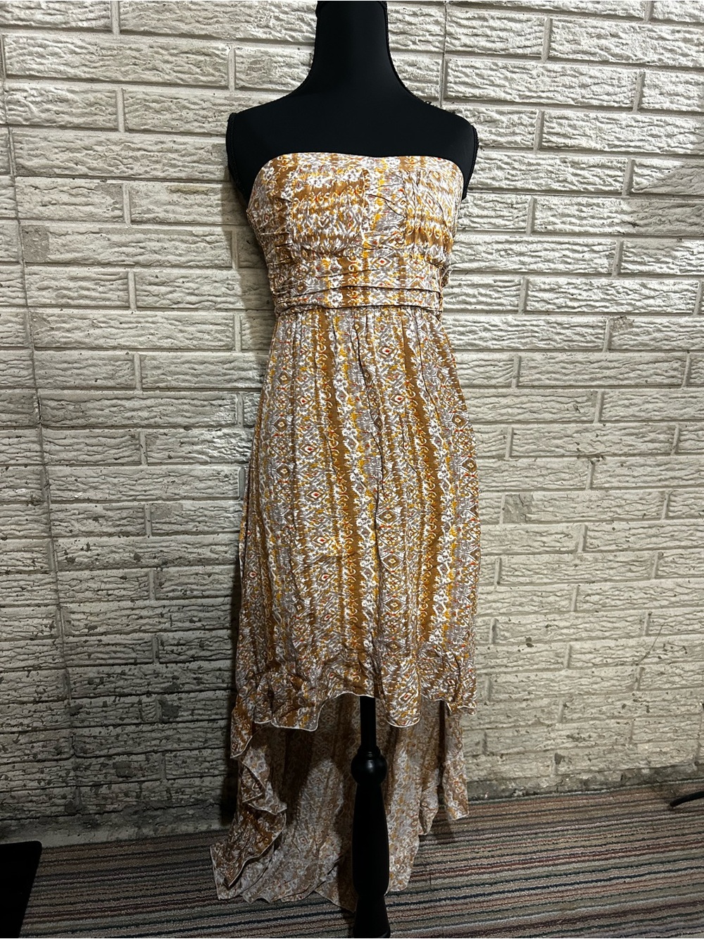 Strapless Mustard Floral High-Low Dress - Cotton On Size XS
